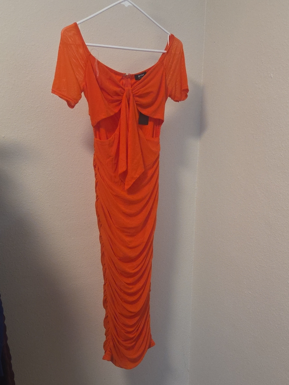 privy Bright Orange Tie-Front Ruched Maxi Dress